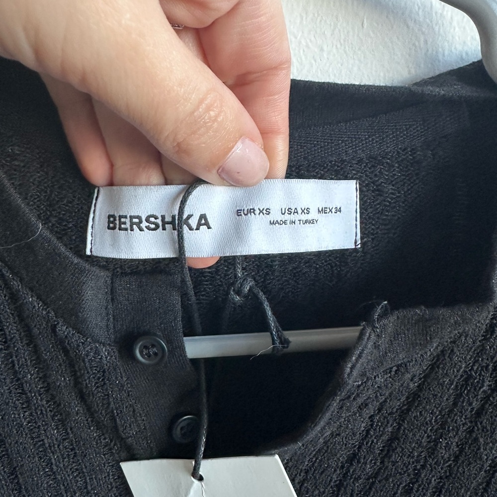 Bershka Black Ribbed Button Down Shirt - Picture 3 of 4